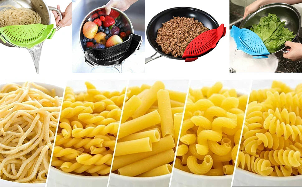 Clip-On Silicone Pot Strainer – Spill-Free Draining Tool