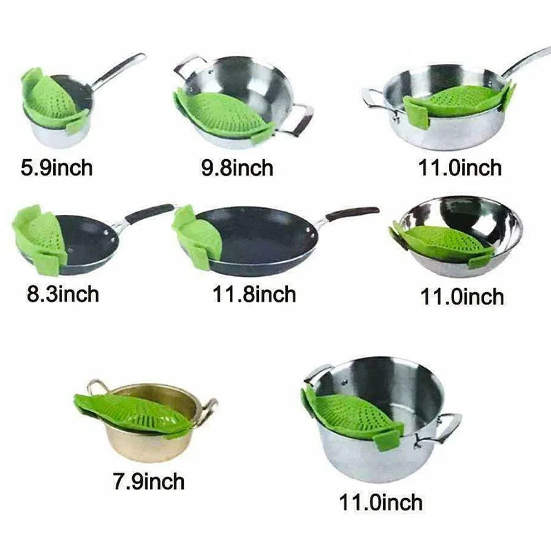Clip-On Silicone Pot Strainer – Spill-Free Draining Tool