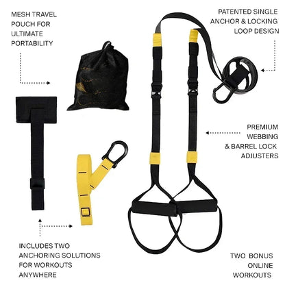 Adjustable Suspension Training System – Full Body Home Gym Workout Trainer with Door Anchor | Strength, Core, Fat Burning Fitness Straps