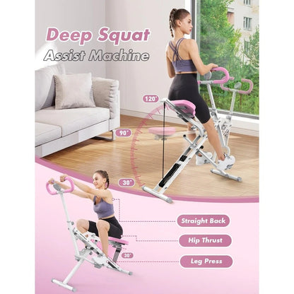 Squat Workout Machine – Adjustable 4 Resistance Bands, Ride & Rowing Machine for Booty