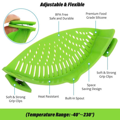 Clip-On Silicone Pot Strainer – Spill-Free Draining Tool