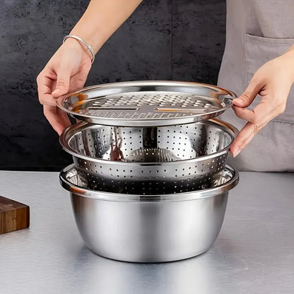 Vegetable Slicer & Cutter with Drain Basket – Stainless Steel Kitchen Tool for Easy Chopping & Washing