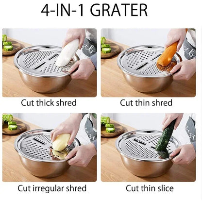 Vegetable Slicer & Cutter with Drain Basket – Stainless Steel Kitchen Tool for Easy Chopping & Washing