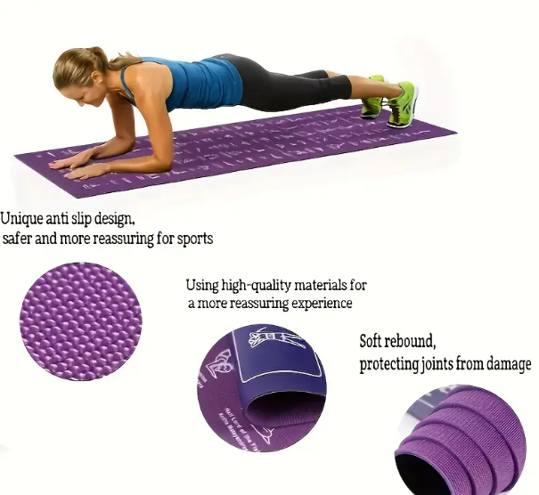 Yoga Mat with Poses for Beginners | Non-Slip Exercise Mat for Home Workouts, Stretching & Flexibility Training