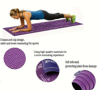 Yoga Mat with Poses for Beginners | Non-Slip Exercise Mat for Home Workouts, Stretching & Flexibility Training