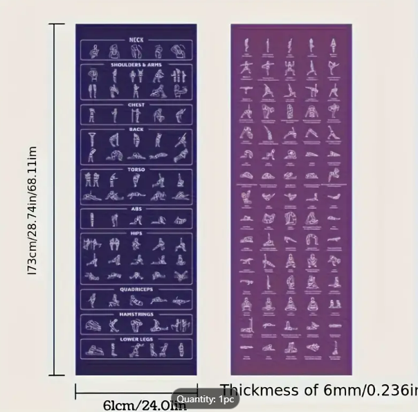 Extra Thick Non-Slip Yoga Mat with Poses | Illustrated Asana Guide for Beginners | Eco-Friendly, Cushioned Fitness & Meditation Mat