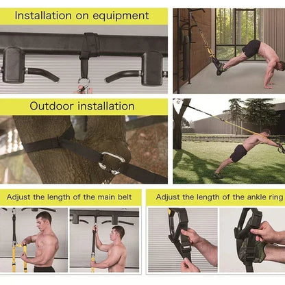 Adjustable Suspension Training System – Full Body Home Gym Workout Trainer with Door Anchor | Strength, Core, Fat Burning Fitness Straps